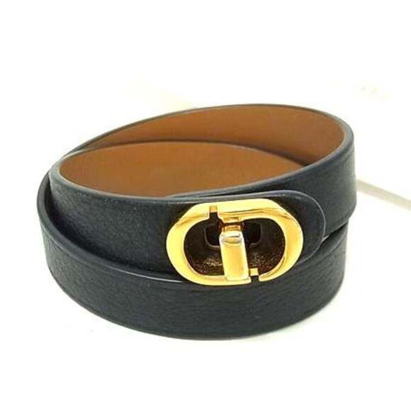Christian Dior Women's Black Leather Turnlock Double-Row Bracelet